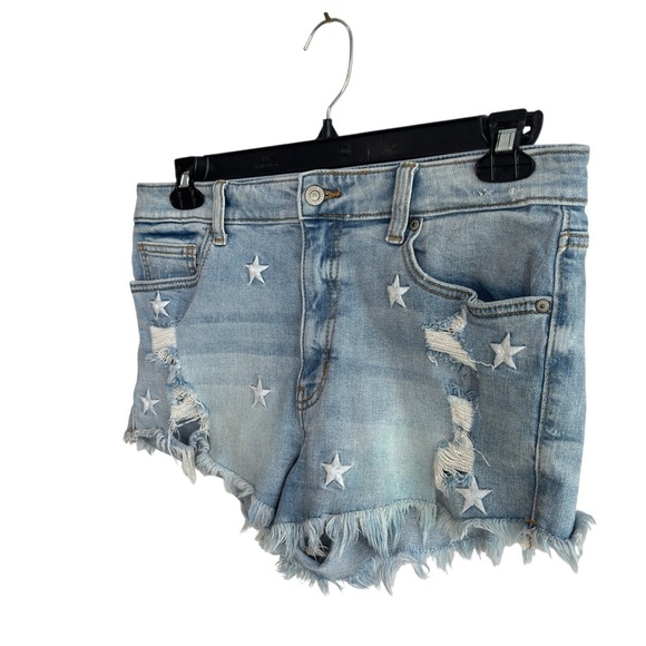 Eunina Jean Shorts Large Stretch Denim Lulu High Rise Distressed Embroider Stars - Picture 13 of 15